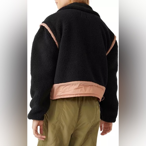 NWT Free People FP Movement Courtside Fleece Jacket in Black & Peach Bark Combo - Picture 11 of 14